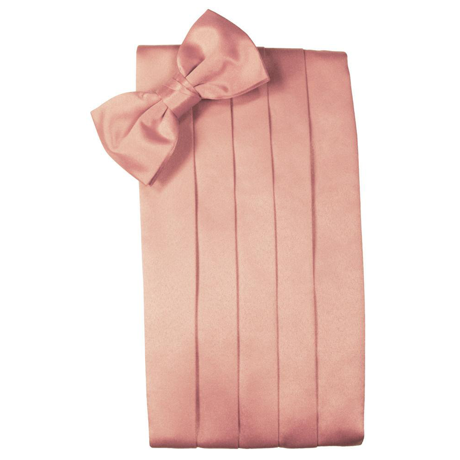 Mens Coral Satin Bow Tie and Cummerbund Set