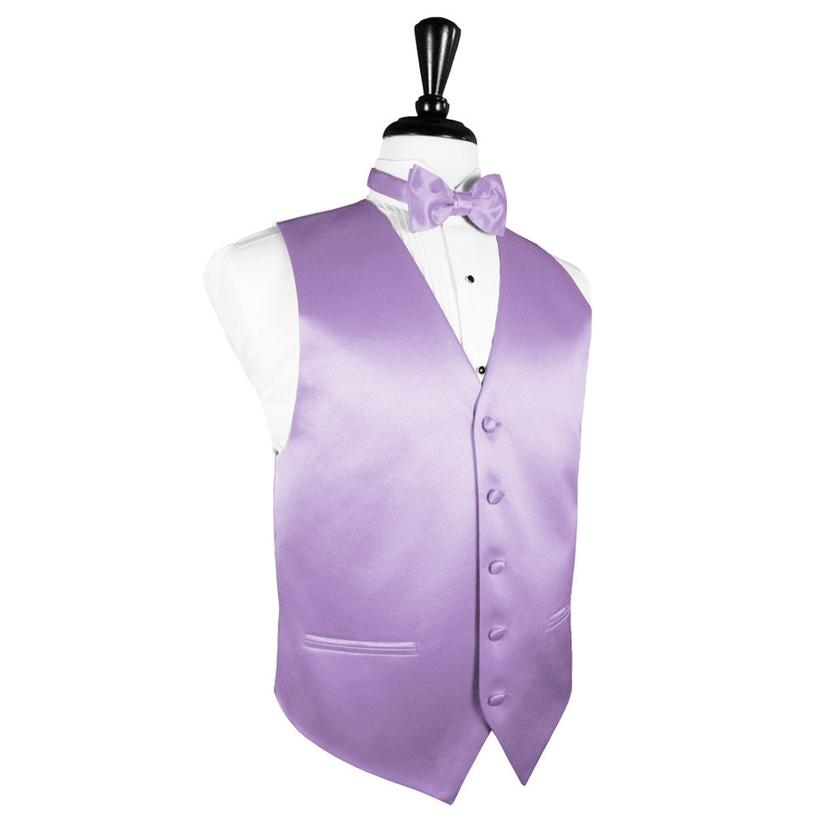 Dress Form Displaying a Heather Solid Satin Mens Wedding Vest and Tie