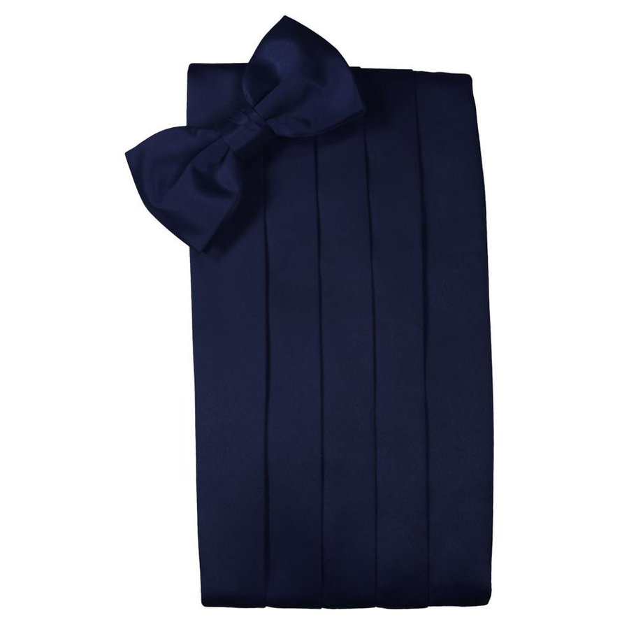 Mens Marine Blue Satin Bow Tie and Cummerbund Set