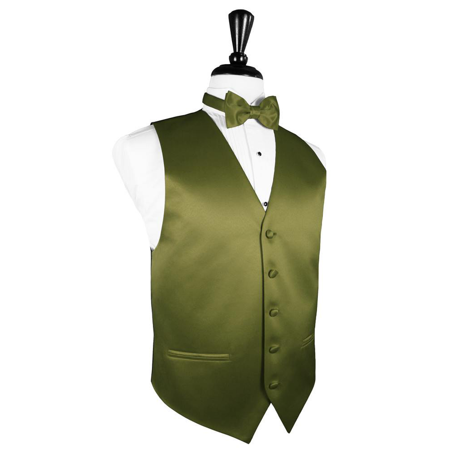 Dress Form Displaying a Moss Premier Solid Satin Mens Wedding Vest and Tie