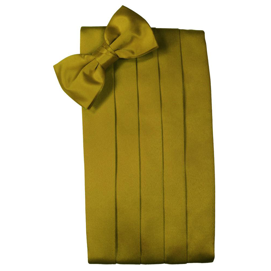 Mens New Gold Premier Satin Bow Tie and Cummerbund Set