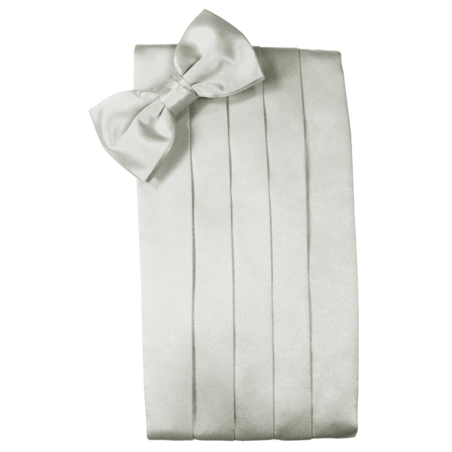 Mens Platinum Satin Bow Tie and Cummerbund Set