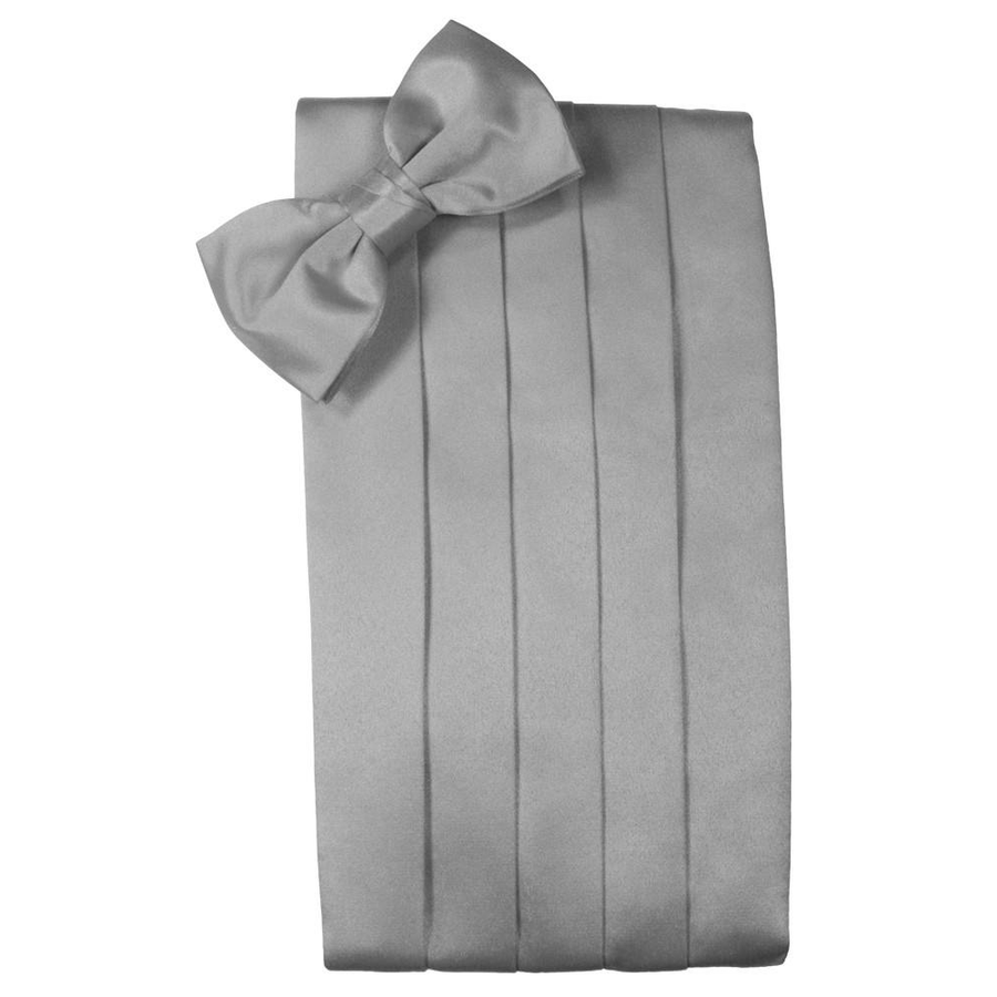 Mens Silver Satin Bow Tie and Cummerbund Set