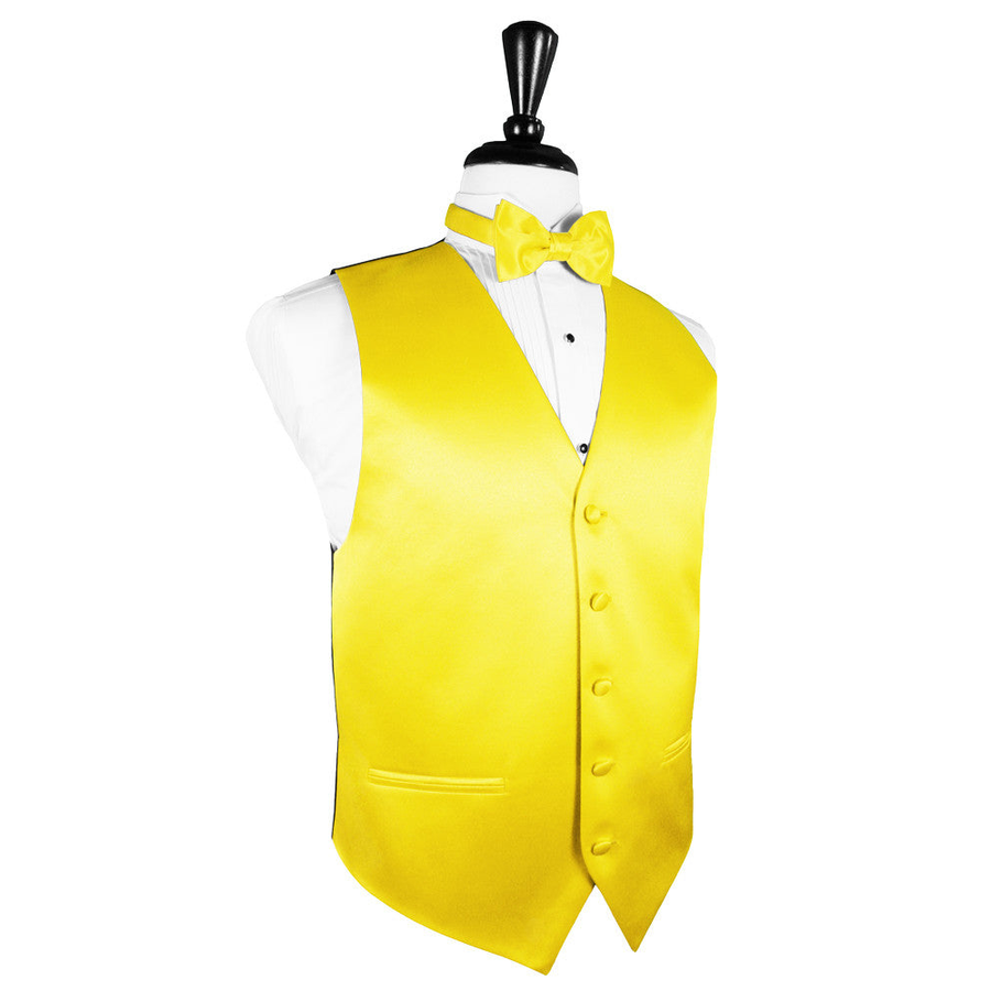 Dress Form Displaying a Sunbeam Solid Satin Mens Wedding Vest and Tie