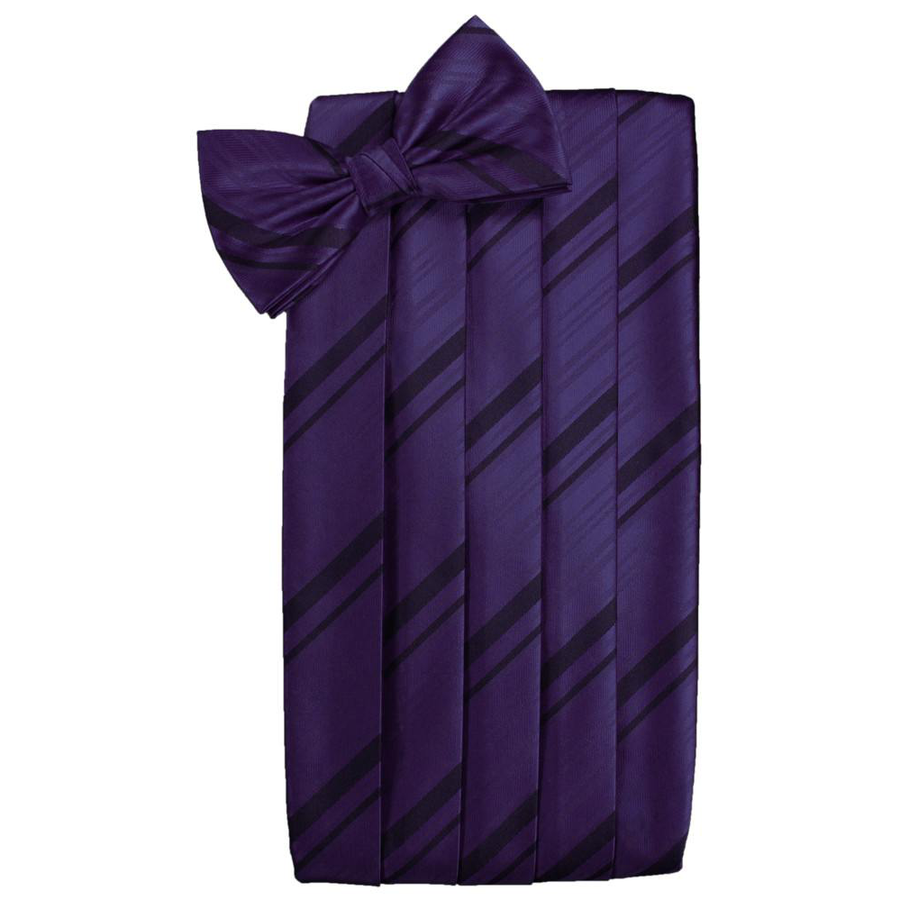 Mens Amethyst Striped Satin Bow Tie and Cummerbund Set