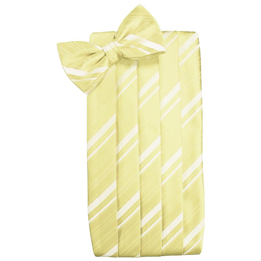 Mens Canary Yellow Striped Satin Bow Tie and Cummerbund Set