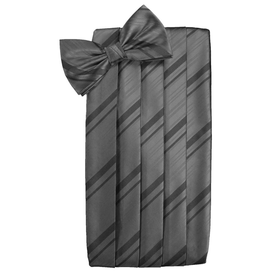Mens Charcoal Striped Satin Bow Tie and Cummerbund Set