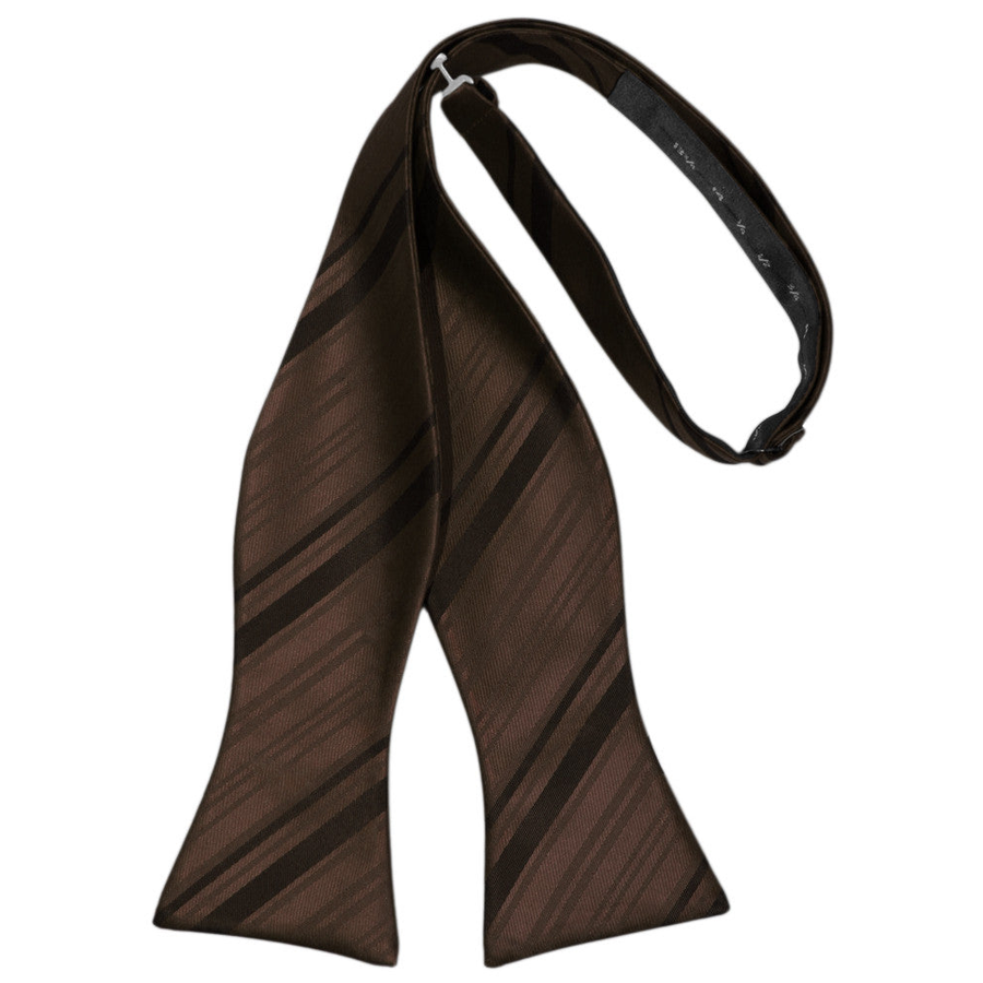 Mens Striped Satin Chocolate Self Tie Bow Tie