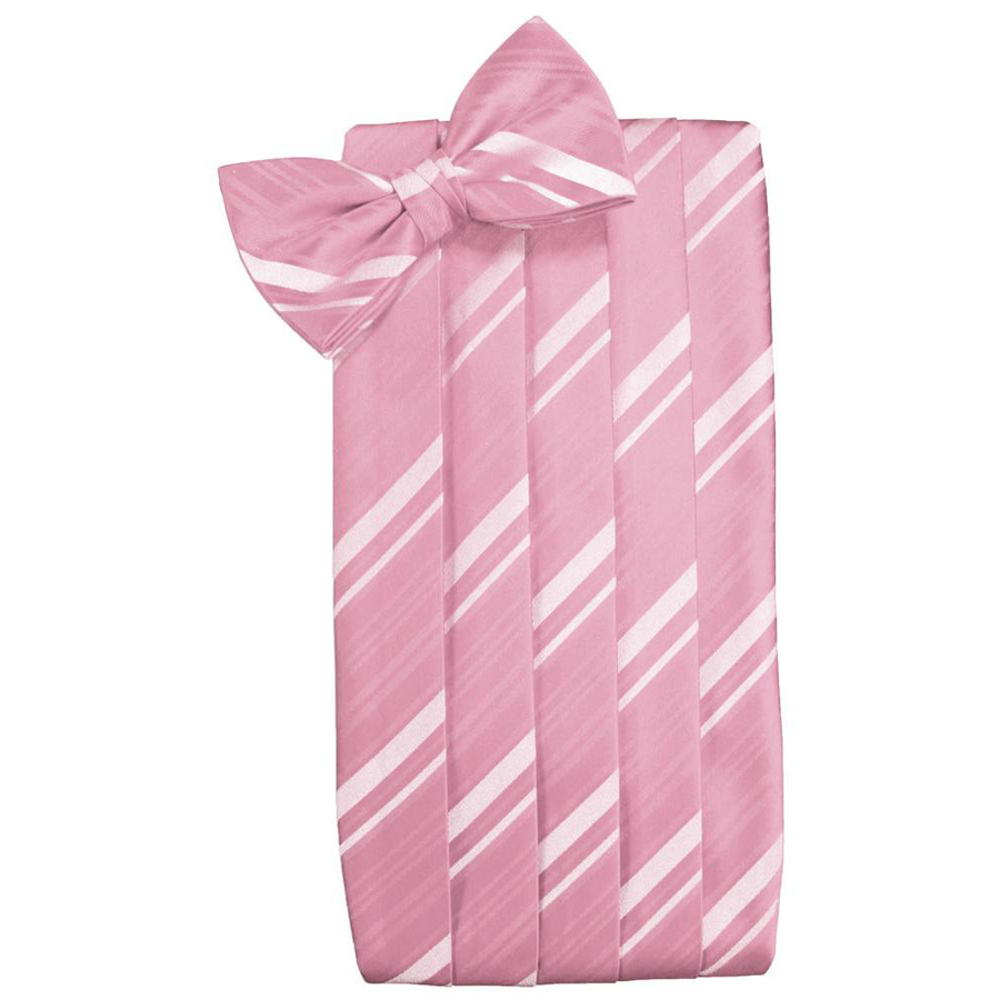 Mens Coral Striped Satin Bow Tie and Cummerbund Set