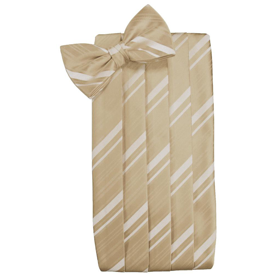 Mens Golden Striped Satin Bow Tie and Cummerbund Set