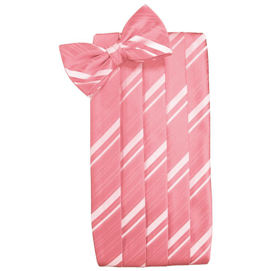 Mens Guava Striped Satin Bow Tie and Cummerbund Set