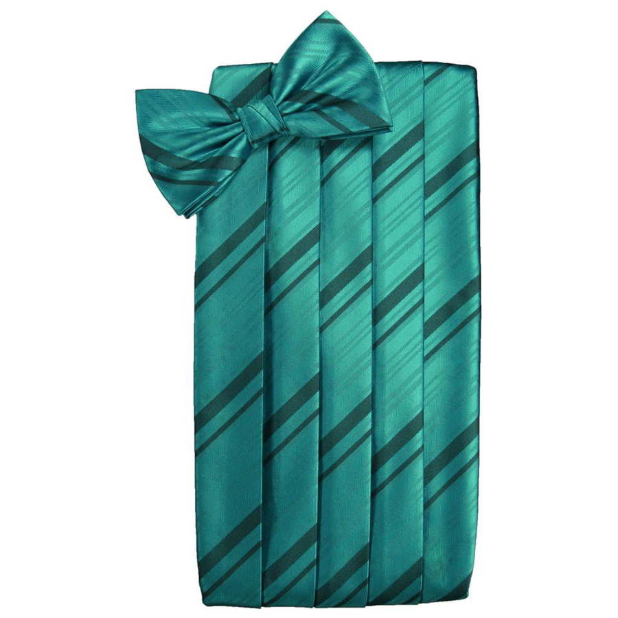 Mens Jade Striped Satin Bow Tie and Cummerbund Set