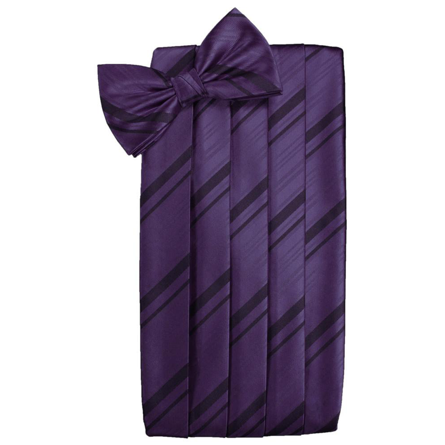 Mens Lapis Purple Striped Satin Bow Tie and Cummerbund Set