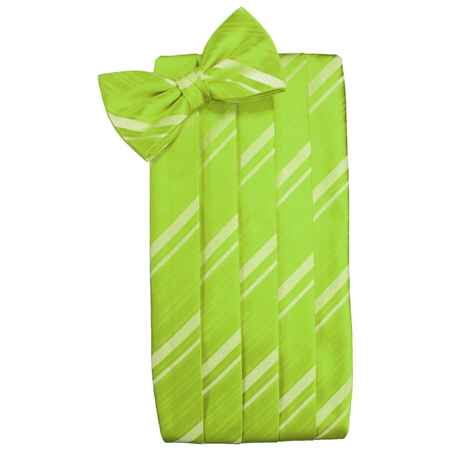 Mens Lime Striped Satin Bow Tie and Cummerbund Set