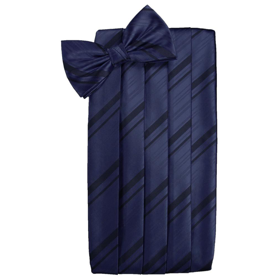 Mens Marine Striped Satin Bow Tie and Cummerbund Set