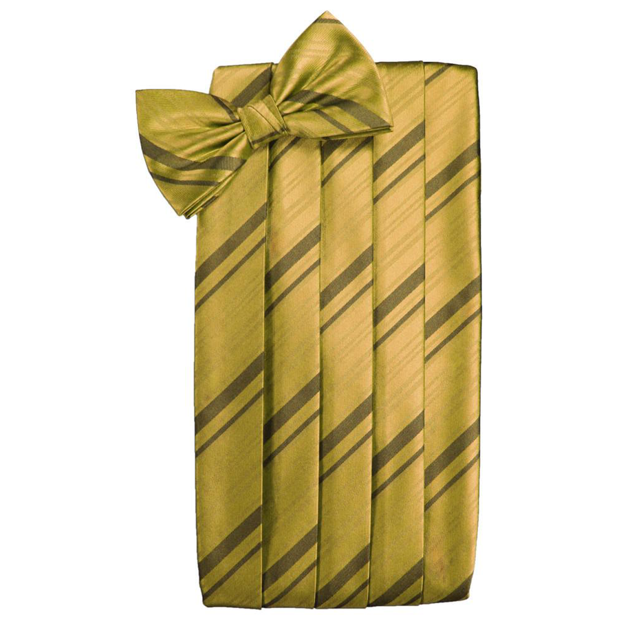 Mens New Gold Striped Satin Bow Tie and Cummerbund Set