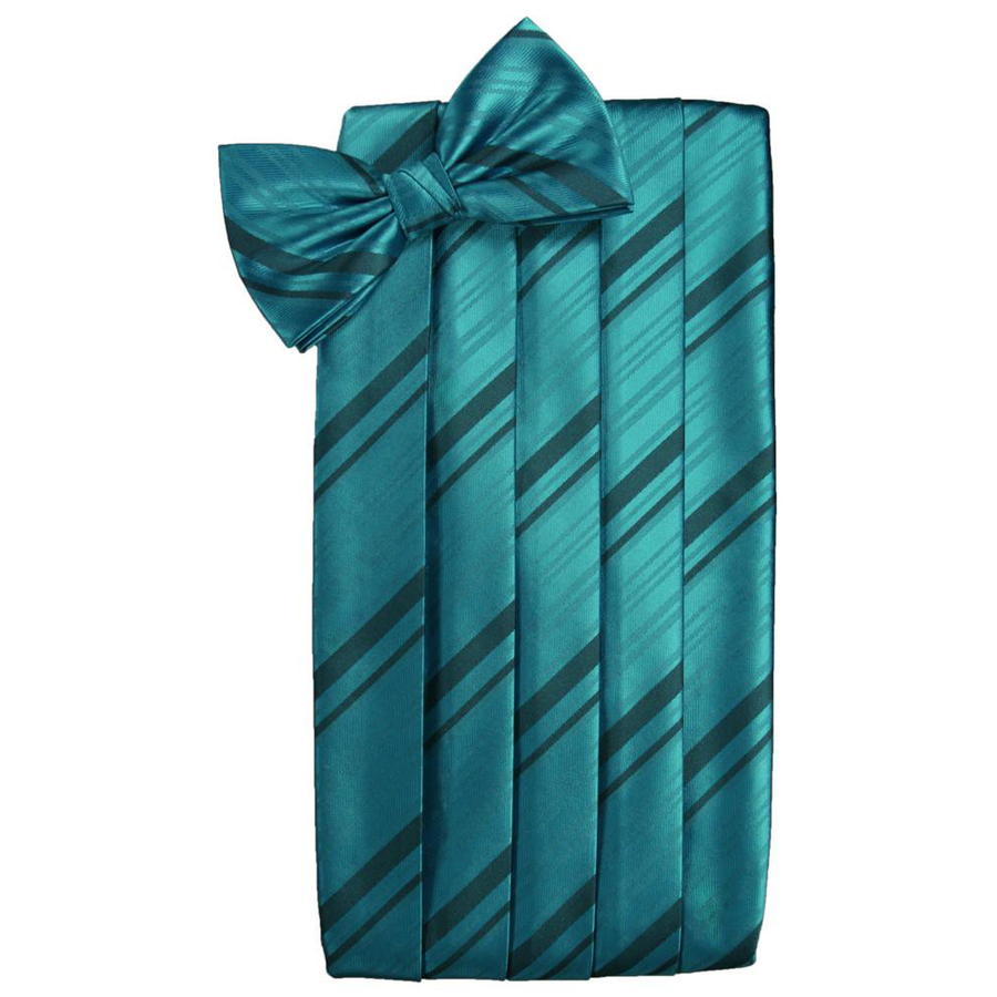 Mens Oasis Striped Satin Bow Tie and Cummerbund Set