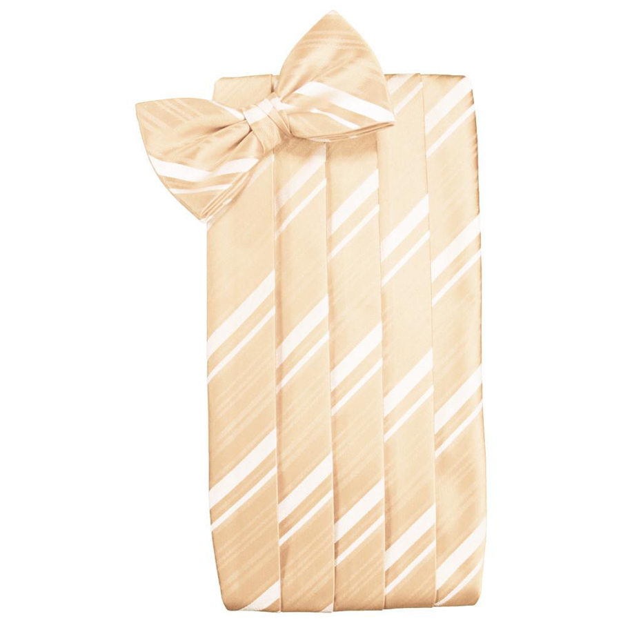 Mens Peach Striped Satin Bow Tie and Cummerbund Set