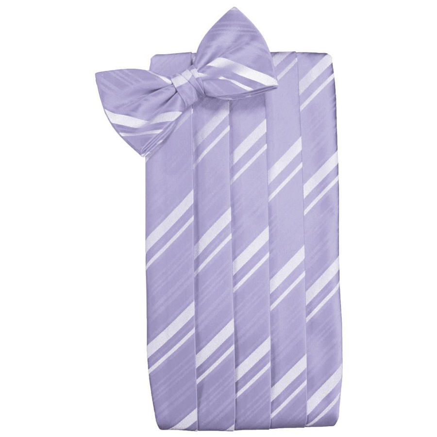 Mens Periwinkle Striped Satin Bow Tie and Cummerbund Set