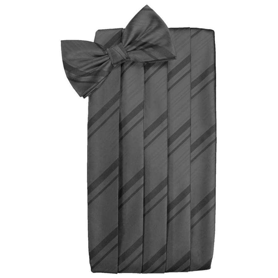 Mens Pewter Striped Satin Bow Tie and Cummerbund Set