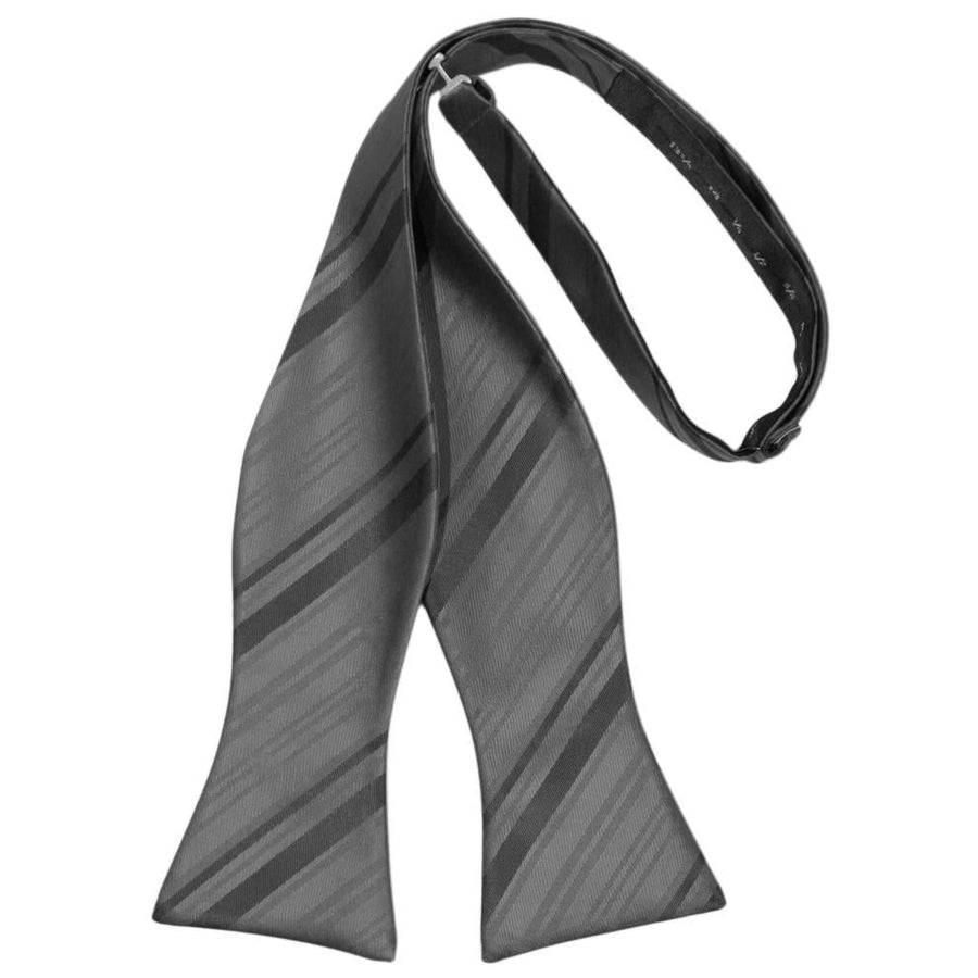 Mens Striped Satin Pewter Self Tie Bow Tie