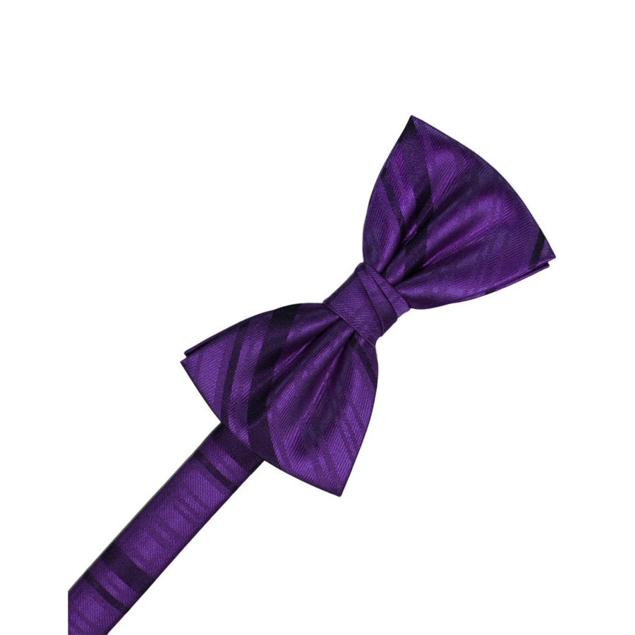 Mens Striped Satin Purple Formal Bow Tie