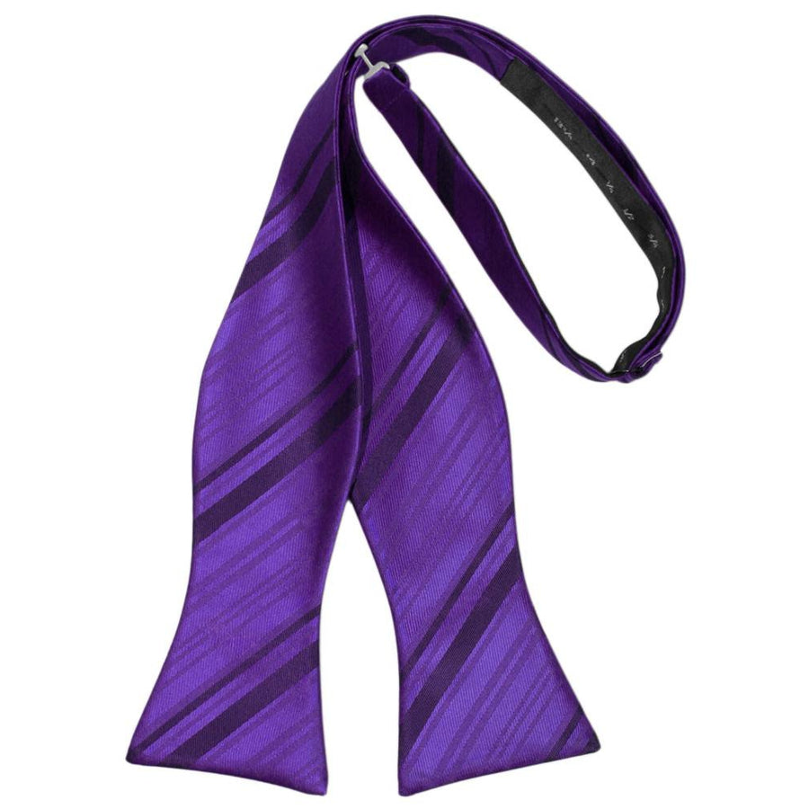 Mens Striped Satin Purple Self Tie Bow Tie