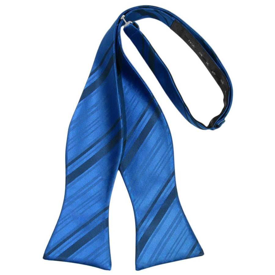 Mens Striped Satin Royal Blue Self Tie Bow Tie
