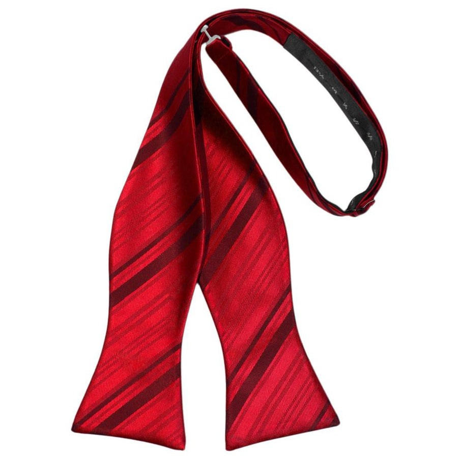 Mens Striped Satin Scarlet Self Tie Bow Tie