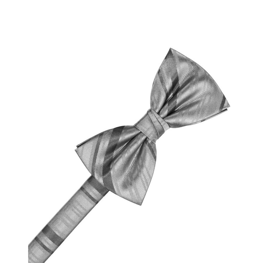Mens Striped Satin Silver Formal Bow Tie