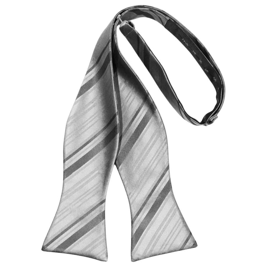 Mens Striped Satin Silver Self Tie Bow Tie
