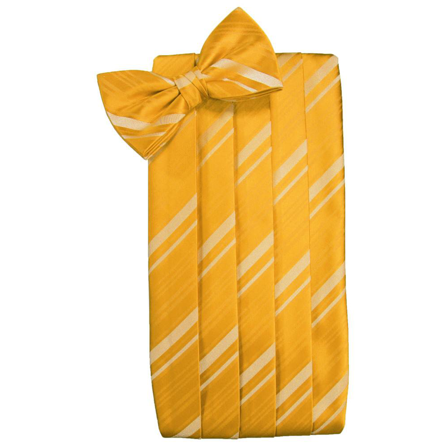 Mens Tangerine Striped Satin Bow Tie and Cummerbund Set