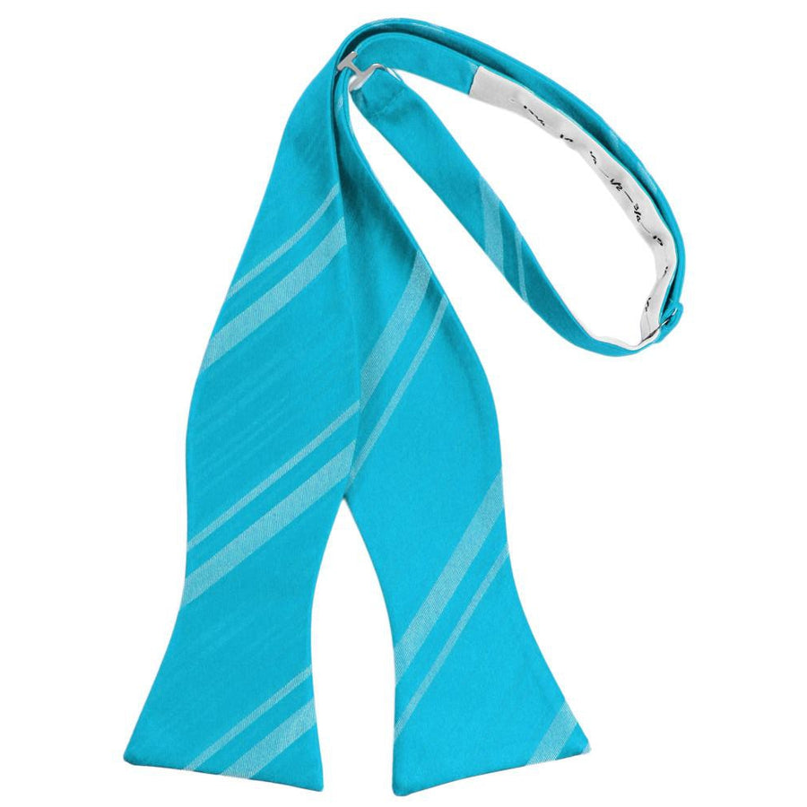 Mens Striped Satin Turquoise Self Tie Bow Tie