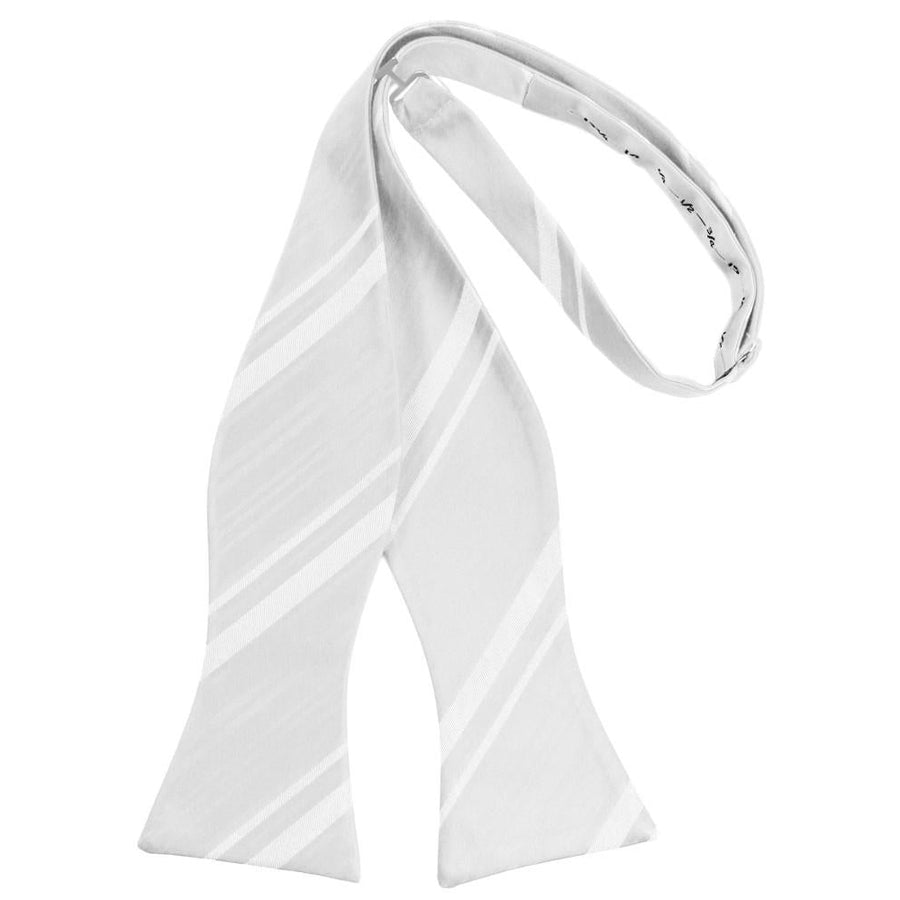 Mens Striped Satin White Self Tie Bow Tie