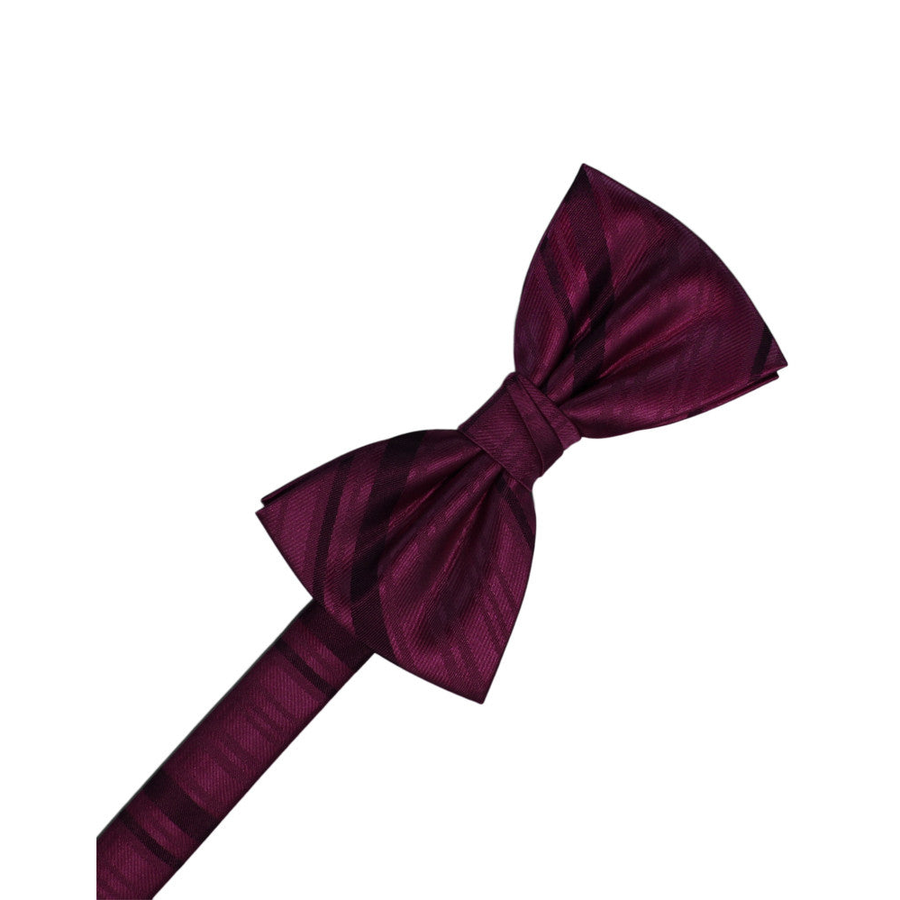 Mens Striped Satin Wine Formal Bow Tie