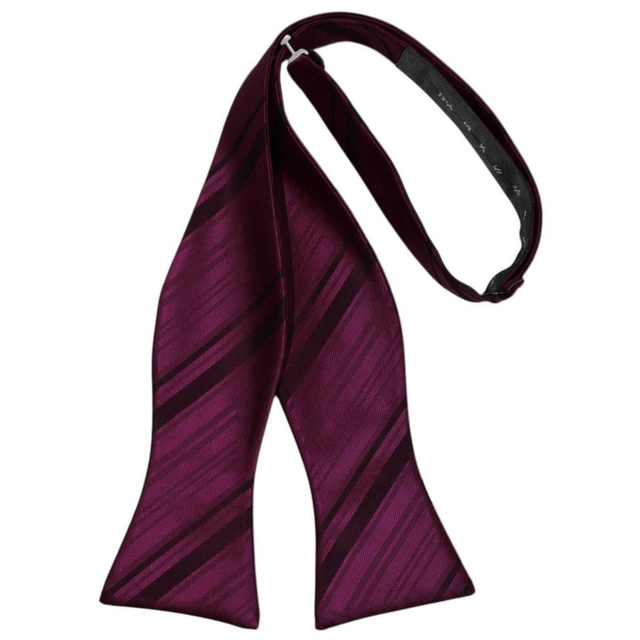 Mens Striped Satin Wine Self Tie Bow Tie