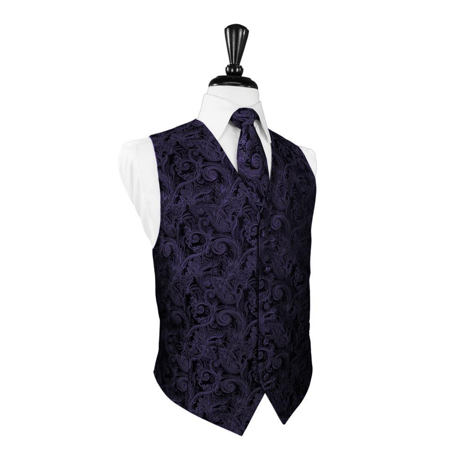 Dress Form Displaying A Amethyst Tapestry Mens Wedding Vest With Tie