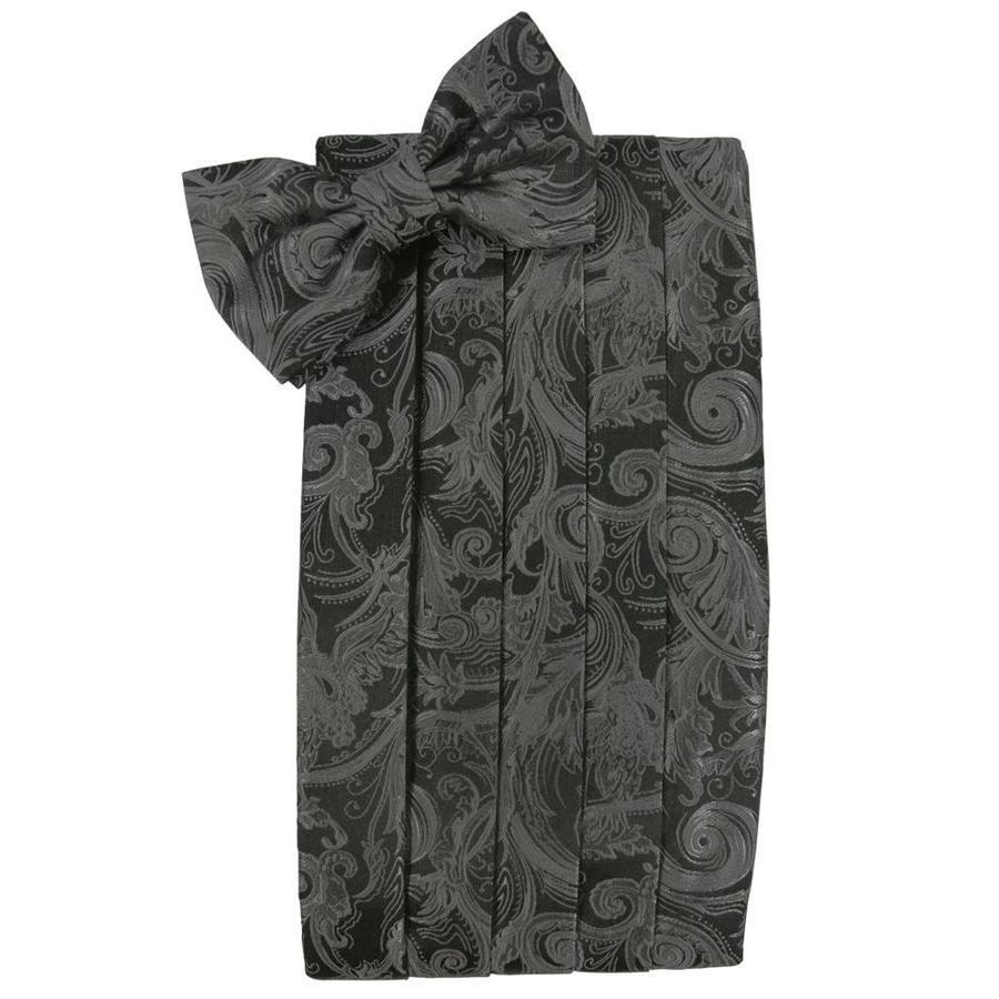 Mens Charcoal Tapestry Bow Tie and Cummerbund Set