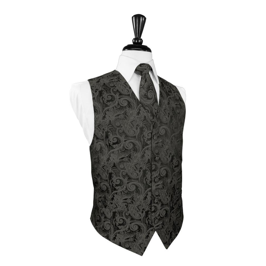 Dress Form Displaying A Charcoal Tapestry Mens Wedding Vest With Tie