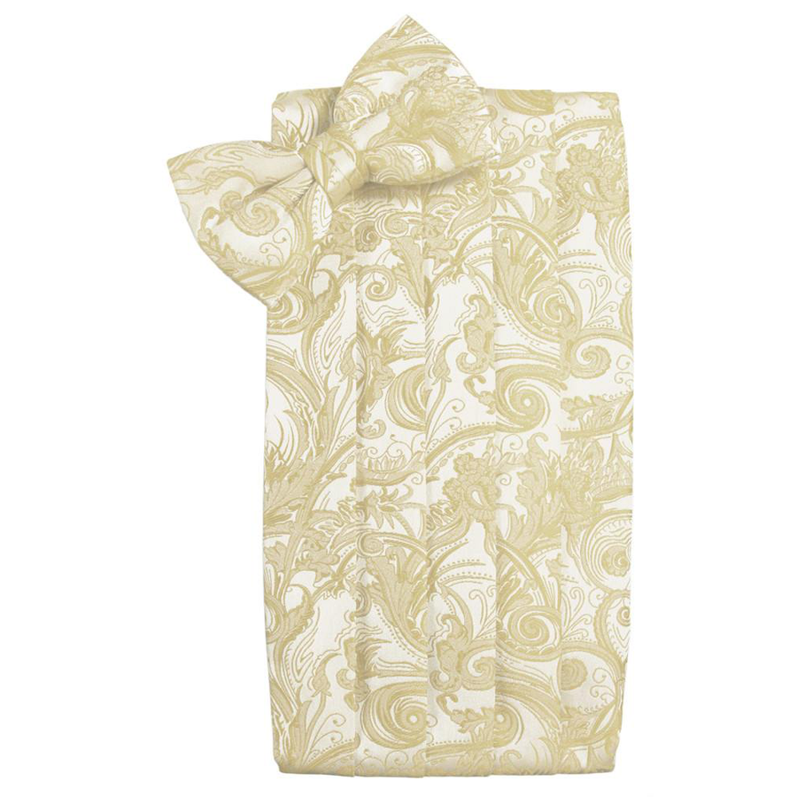 Mens Golden Tapestry Bow Tie and Cummerbund Set