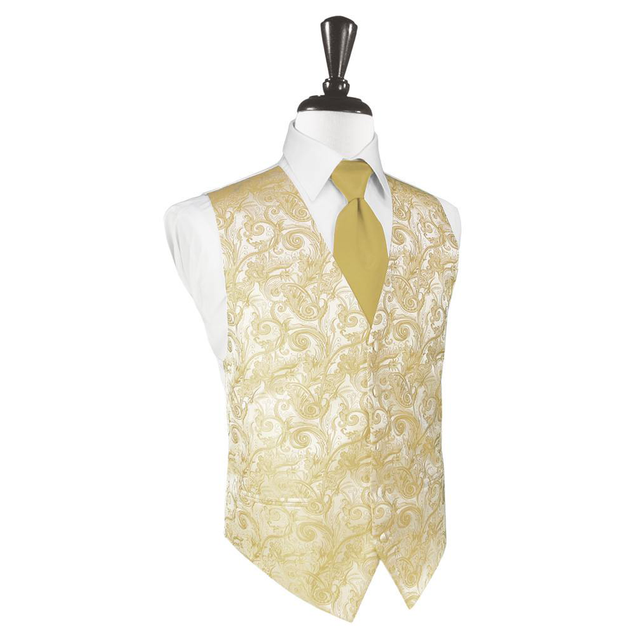 Dress Form Displaying A Harvest Maize Tapestry Mens Wedding Vest With Tie