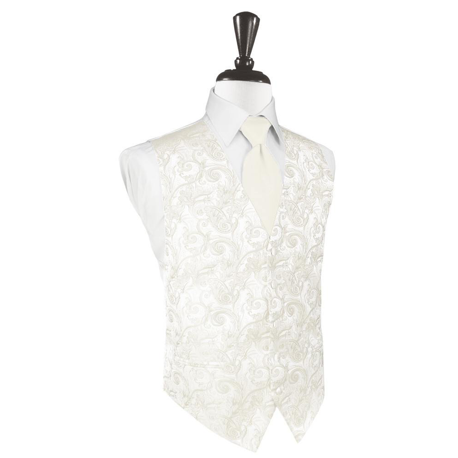 Dress Form Displaying A Ivory Tapestry Mens Wedding Vest With Tie