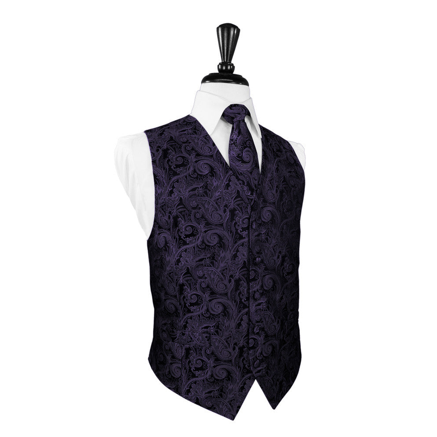 Dress Form Displaying A Lapis Purple Tapestry Mens Wedding Vest With Tie