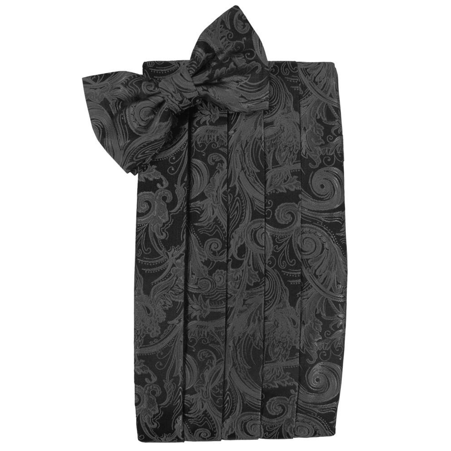 Mens Pewter Tapestry Bow Tie and Cummerbund Set