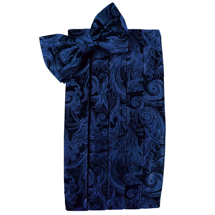 Mens Royal Blue Tapestry Bow Tie and Cummerbund Set