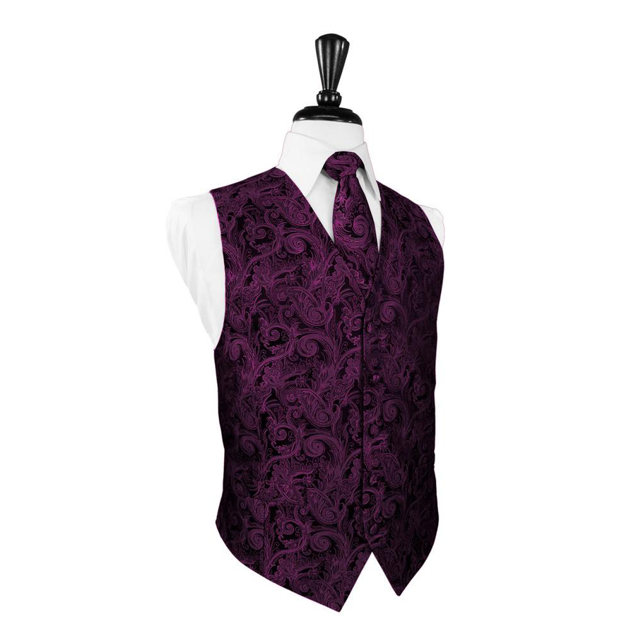 Dress Form Displaying A Sangria Tapestry Mens Wedding Vest With Tie
