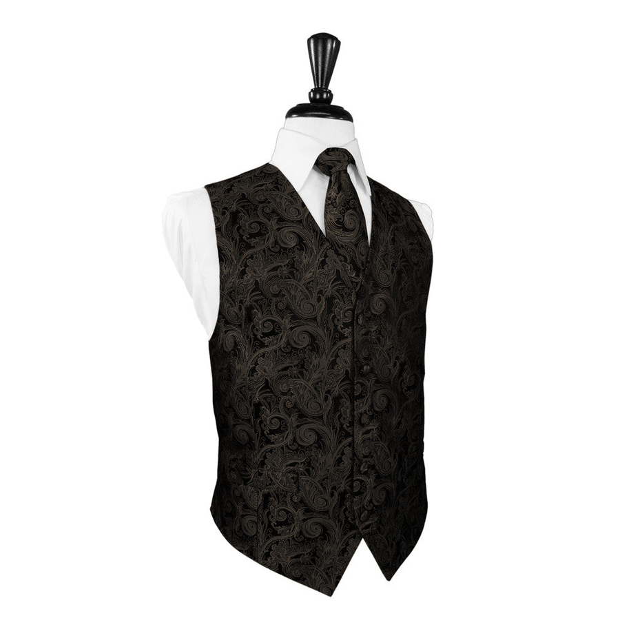 Dress Form Displaying A Truffle Tapestry Mens Wedding Vest With Tie