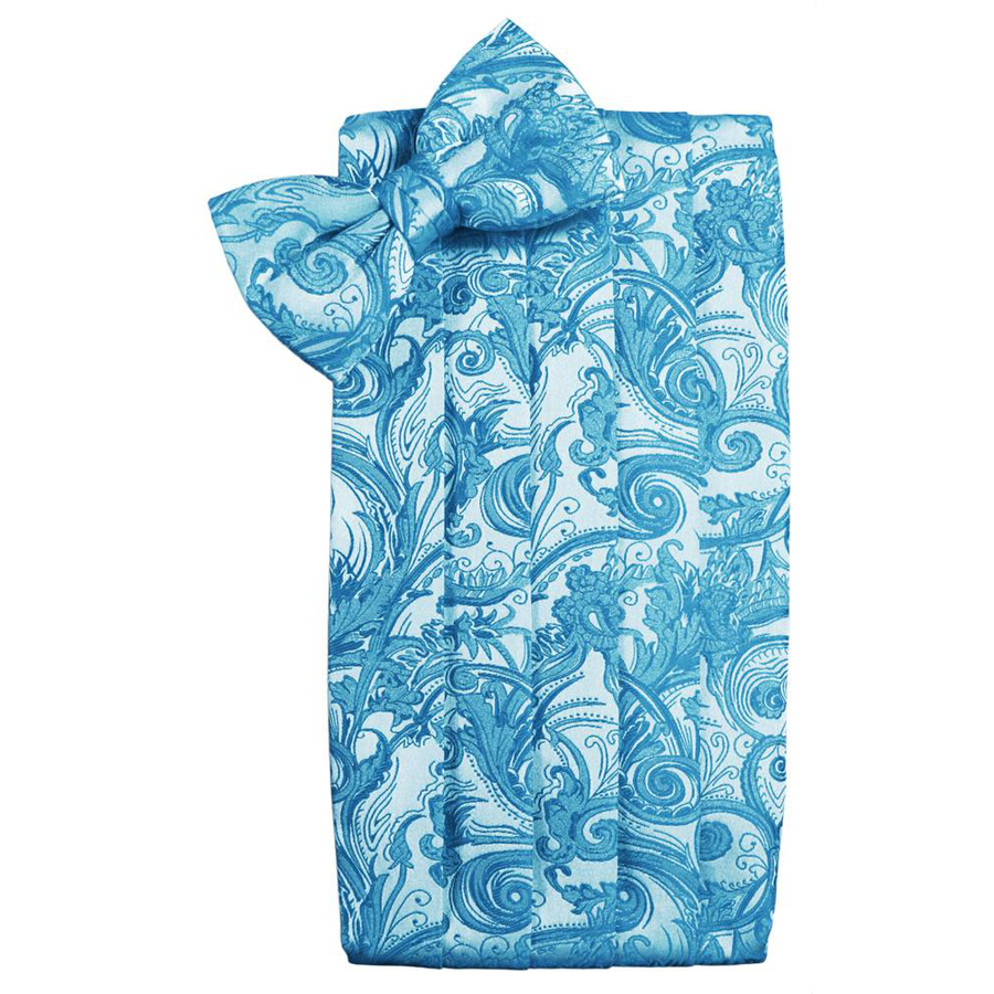 Mens Turquoise Tapestry Bow Tie and Cummerbund Set