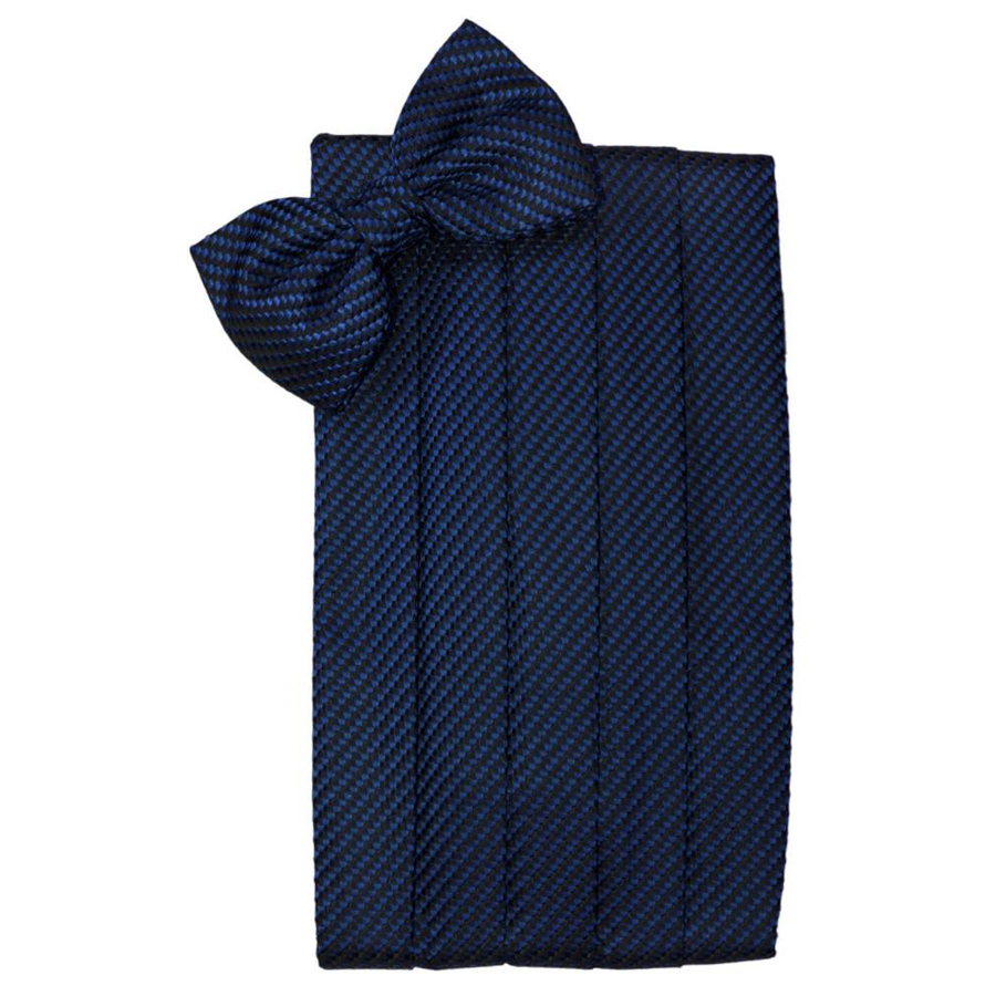 Mens Navy Blue Venetian Bow Tie and Cummerbund Set