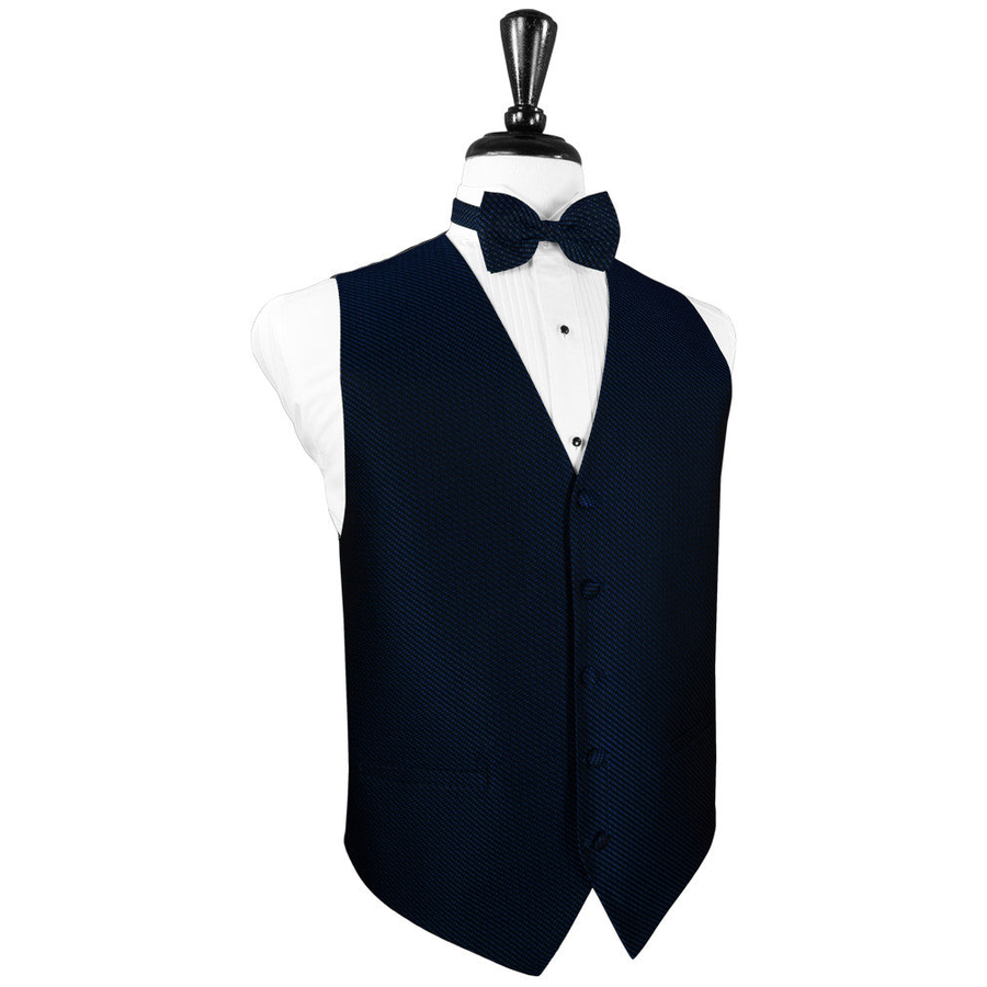 Dress Form Displaying A Navy Blue Venetian Mens Wedding Vest